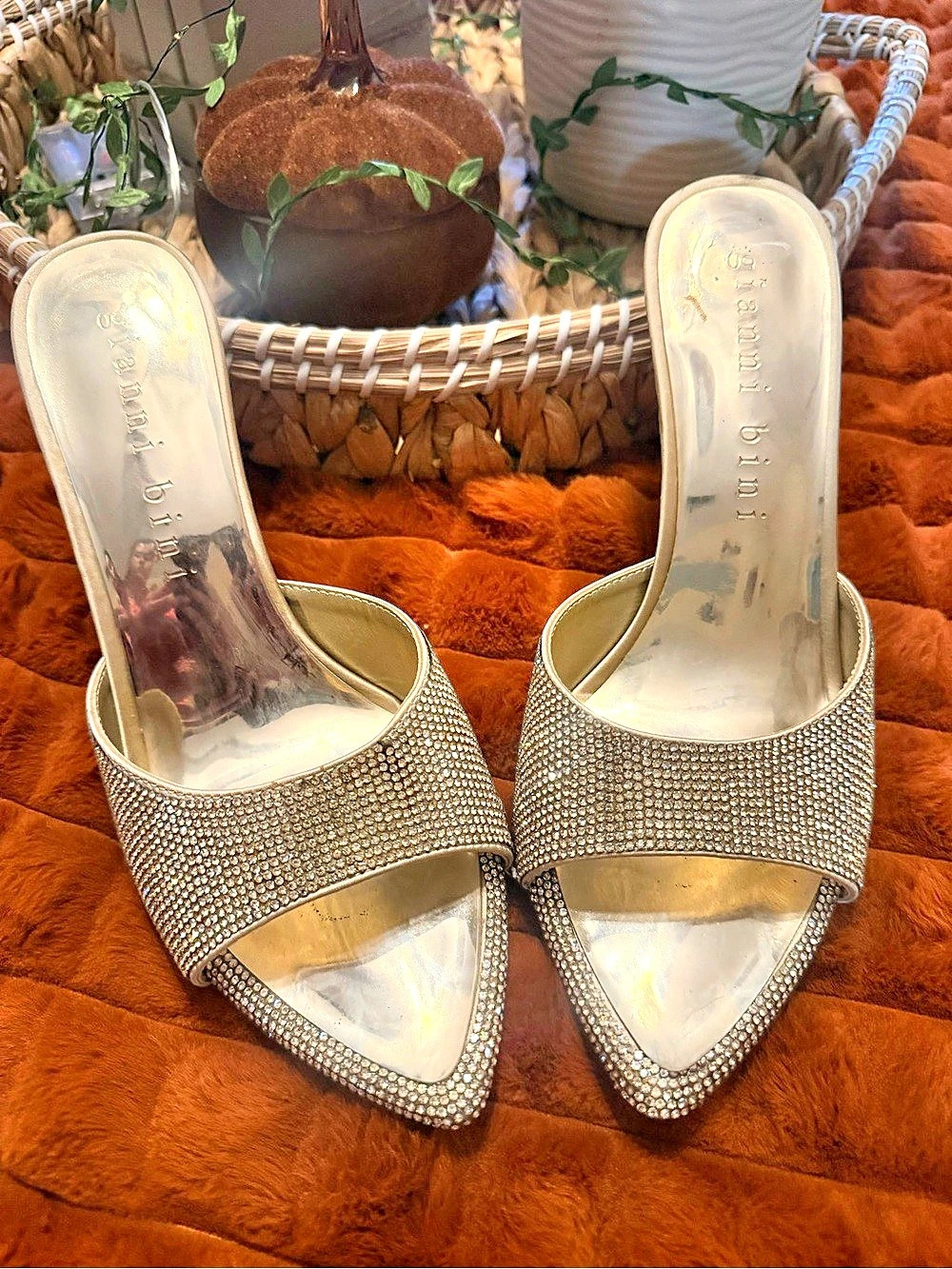 Gianni Bini Rhinestone Pointed-Toe Heels in Gold